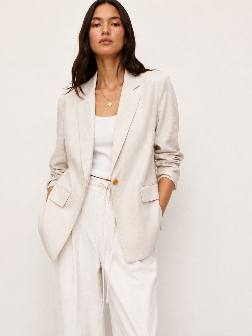 Wilfred Linen Blend Blazer Ivory Tailored Office Jacket